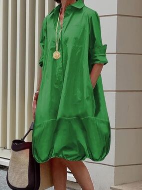 New UOOZEE SZ XL Women's Long Sleeve Button Up Shirt Loose Fit Midi Pockets